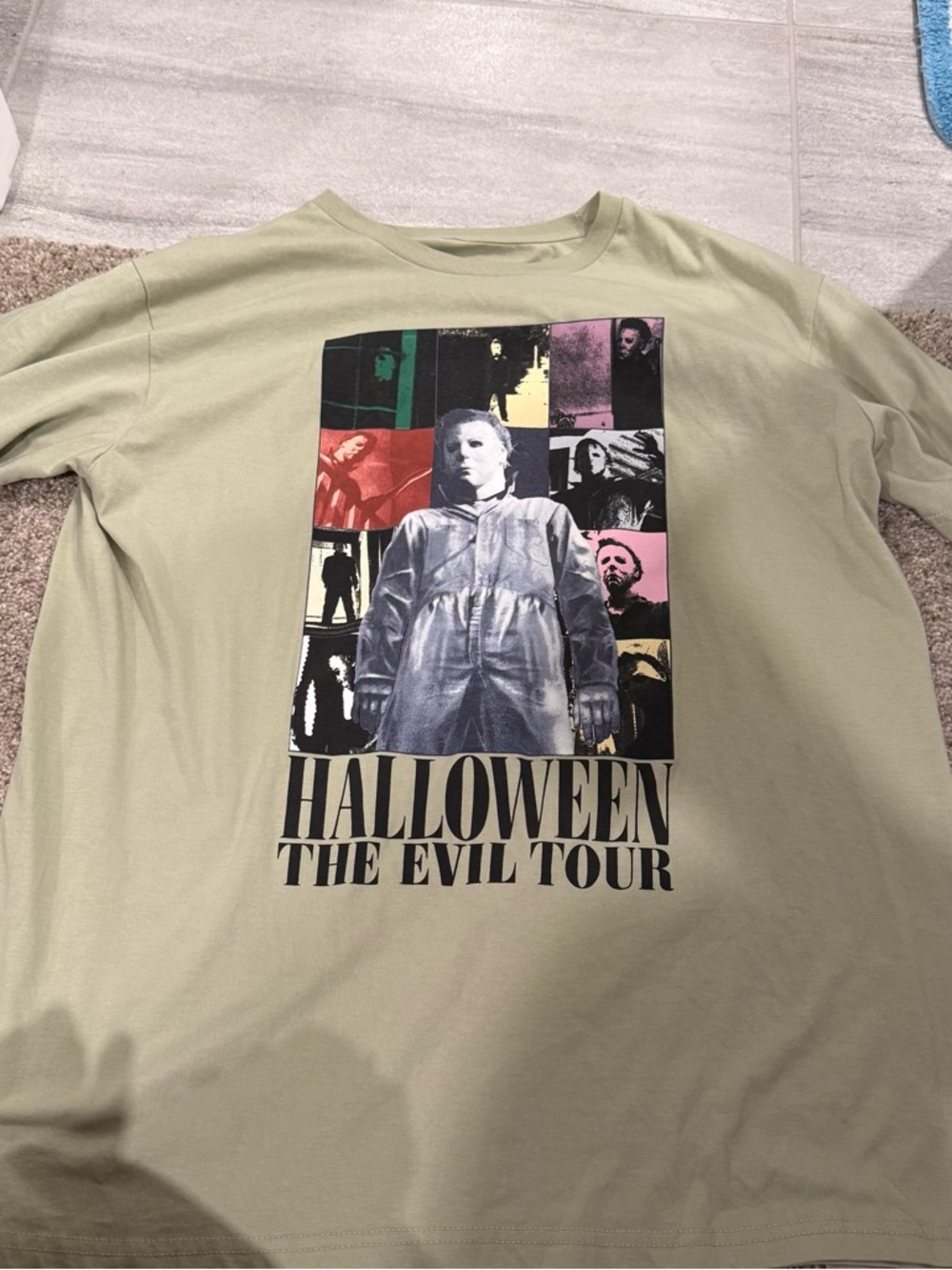 T.J.Maxx Olive Green Halloween The Evil Tour Graphic Short Sleeve Tee